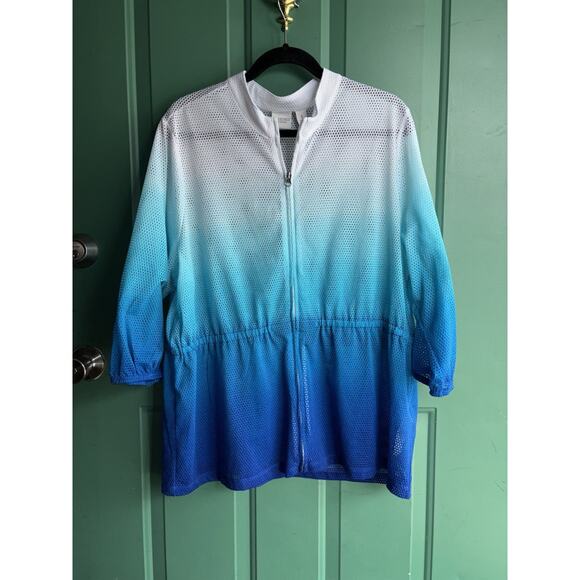 Chico's Weekends 3 (XL) Knit Mesh 3/4 Sleeve Zip Front Jacket - Picture 2 of 8